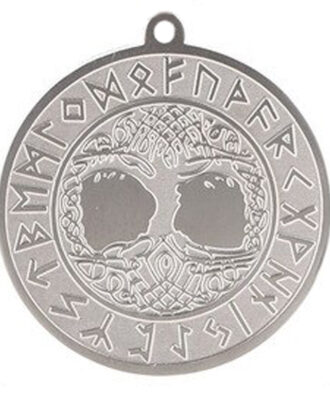 SS Tree of Life w Runes Solid Disk Necklace