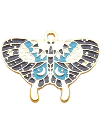 Large Enamel Celestial Moth Gold Necklace
