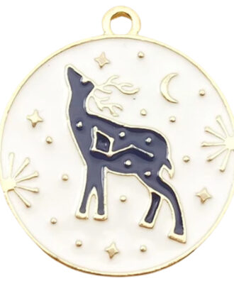 Deer Stars Enamel Necklace Gold