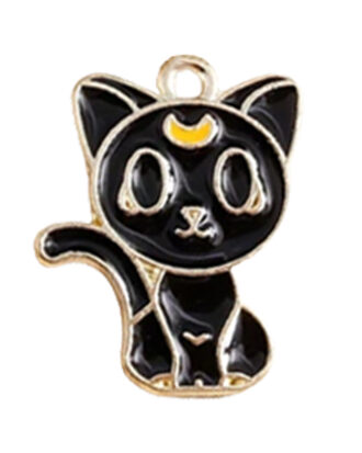 Cat Enamel Crescent Moon on Head Necklace White