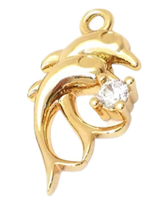 Two Dolphins Gold w Rhinestone Necklace