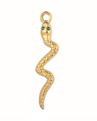 Snake 3D w Green Rhinestones Necklace - Gold