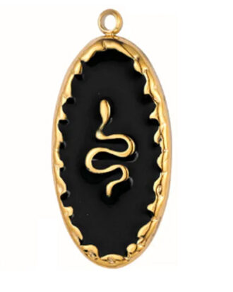 Snake Oval SS & Enamel Necklace - Gold
